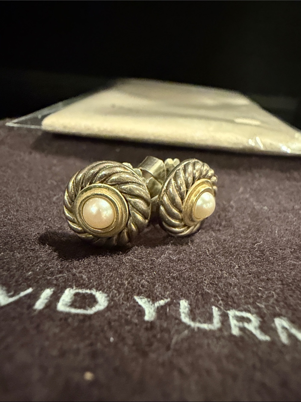 Authentic David Yurman Silver with Gold-Tone Rope Pearl Button Earrings